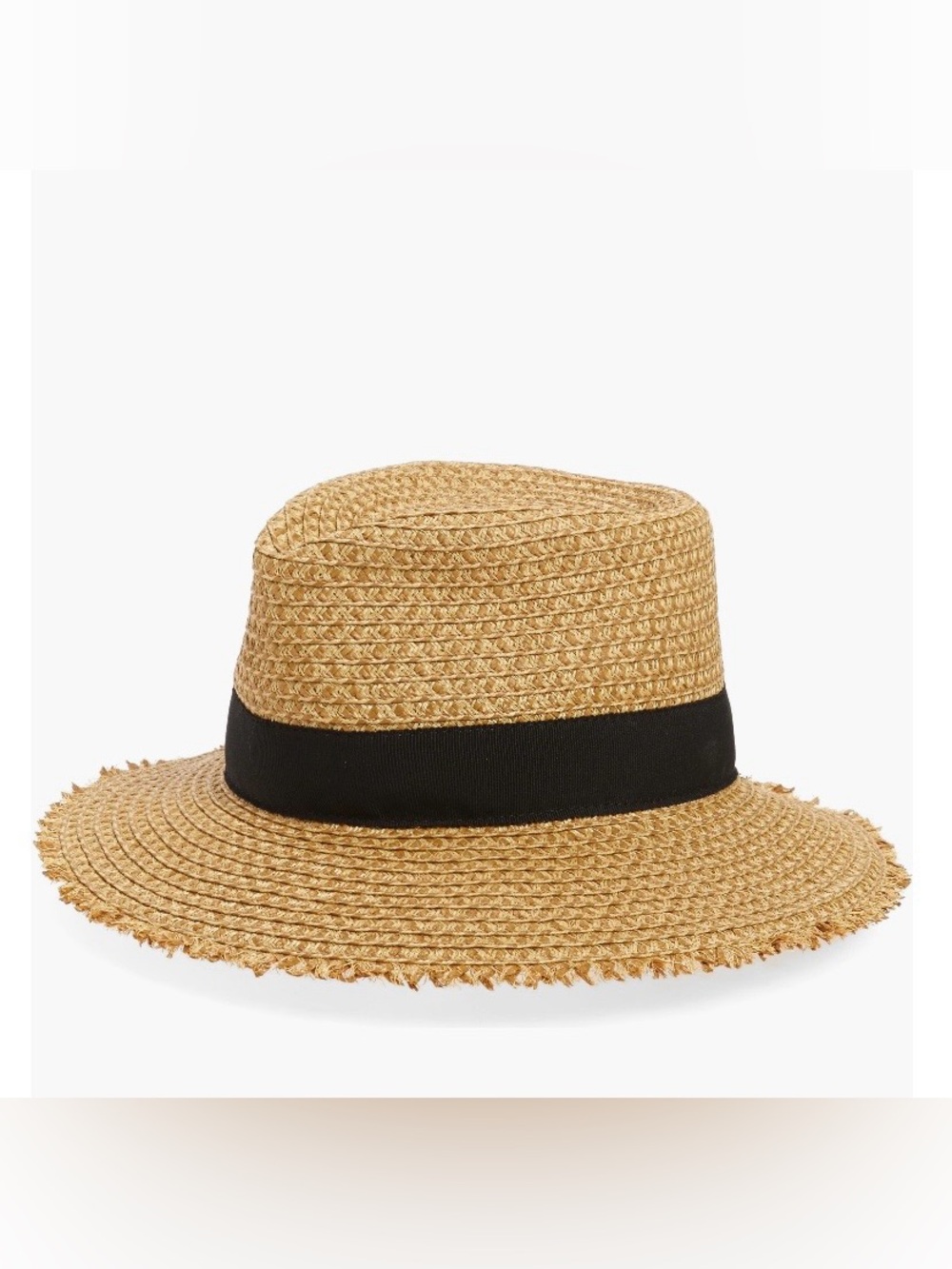 Eric Javits Look Again Packable Fedora 50 SPF Hat, Tan/Black, NWT
